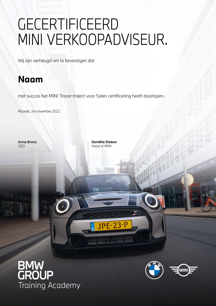 Grafisch ontwerp certificaat MINI verkoopadviseur