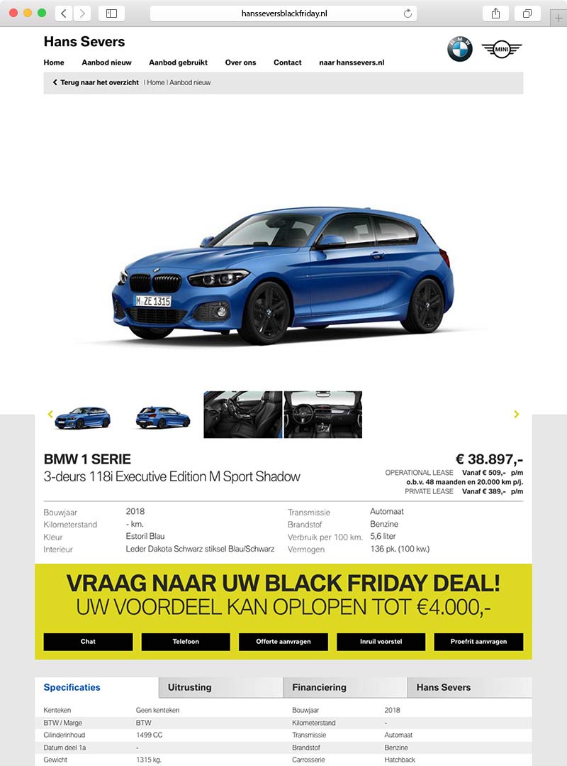 ontwerp website black friday detailpagina voertuig