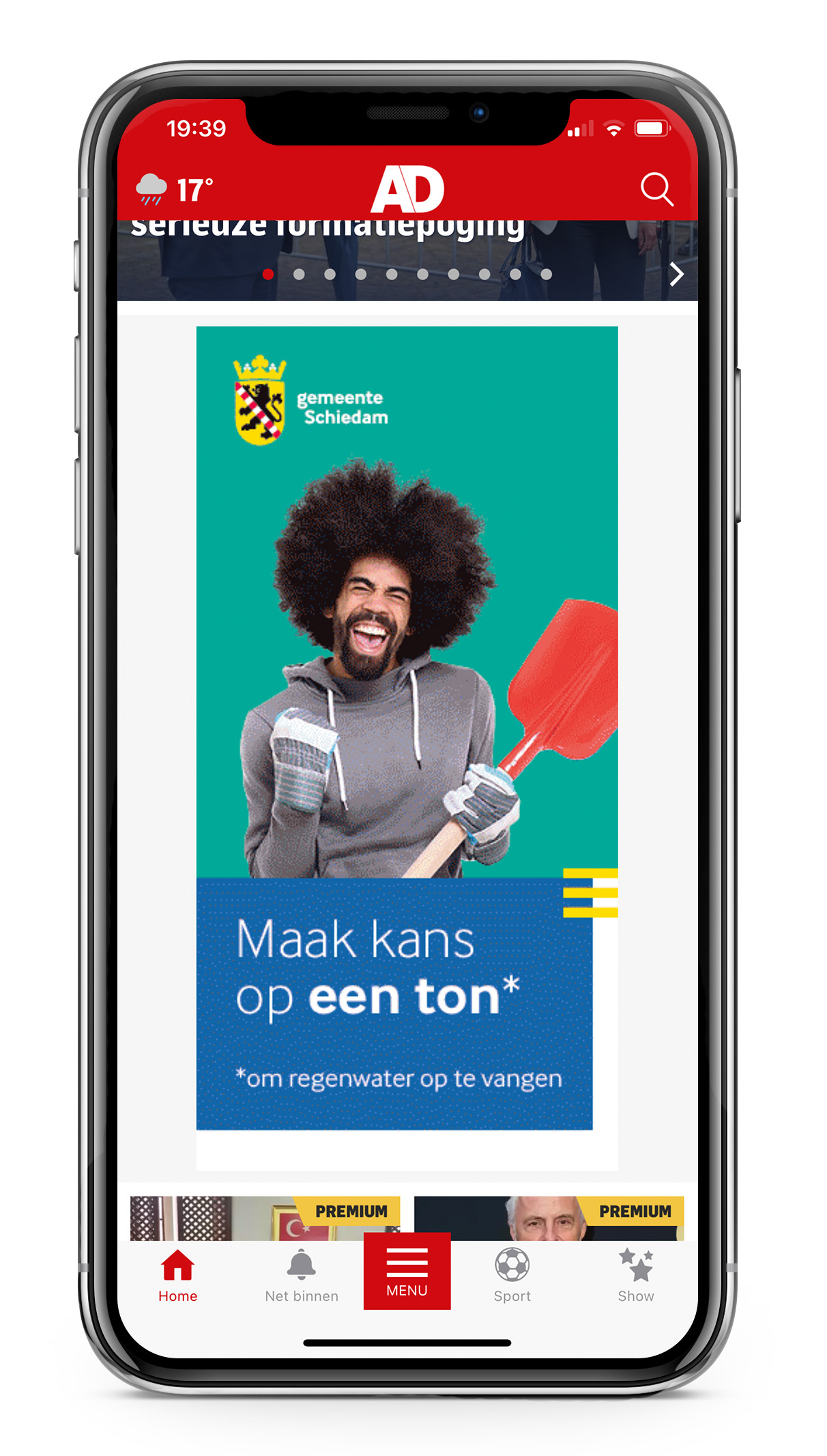 Voorbeeld banner Schiedam waterklaar op de website van AD 