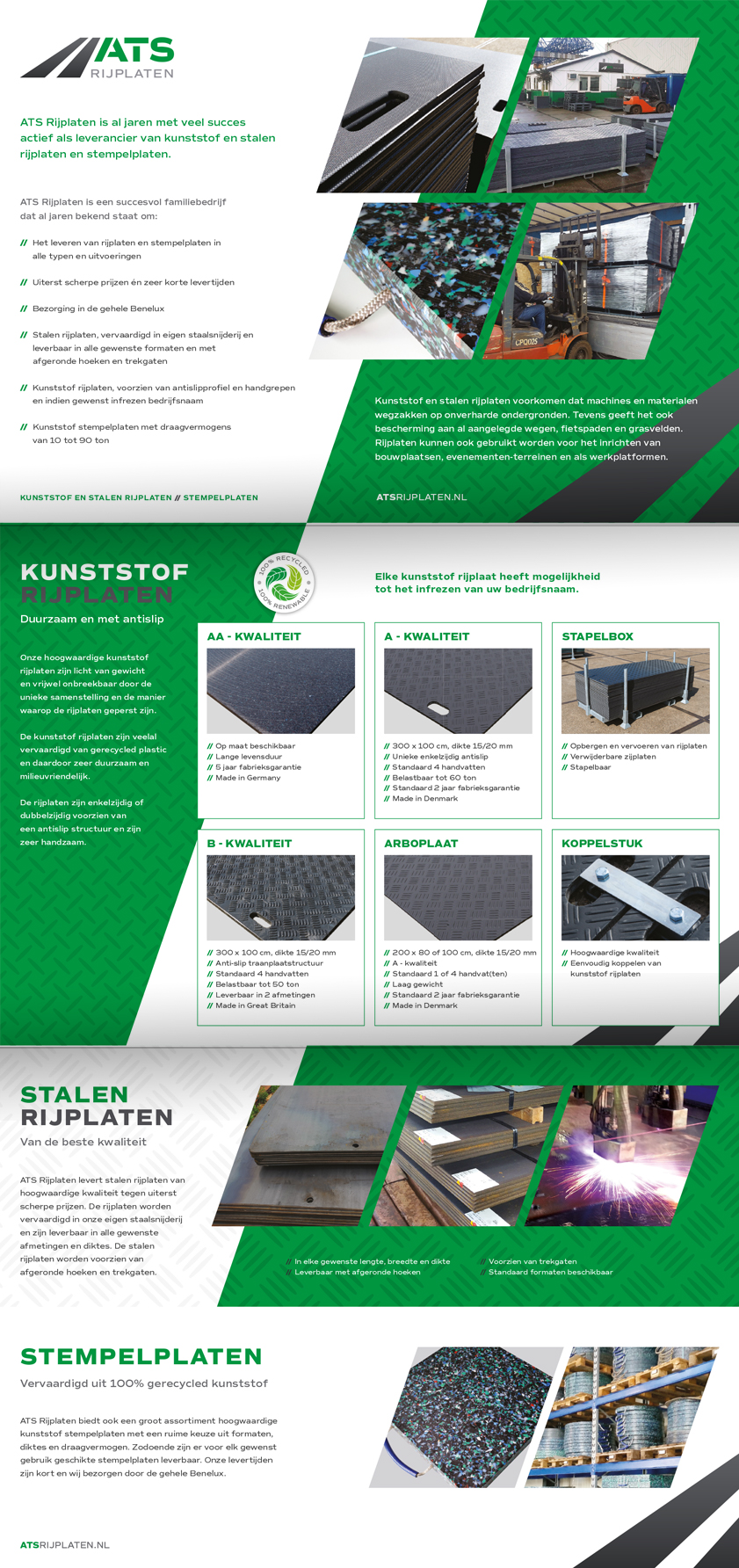 De volledige opengeklapte brochure van ATS Rijplaten