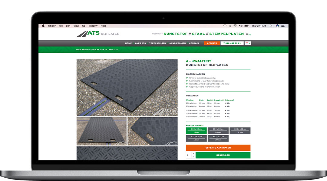 De webshop van ATS Rijplaten op een macbook