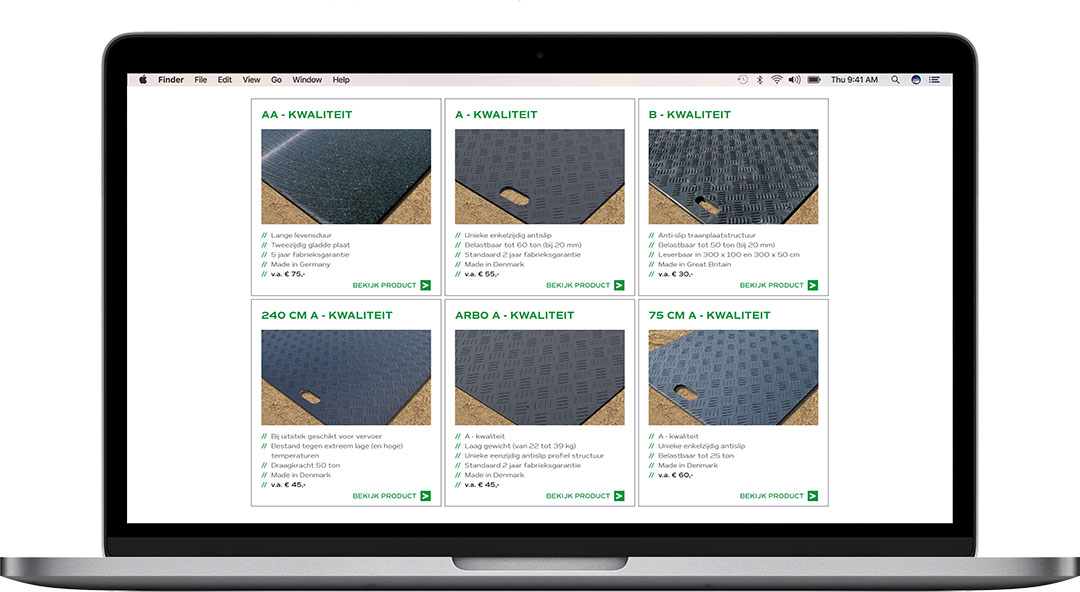 Het productoverzicht van ATS rijplaten op een macbook