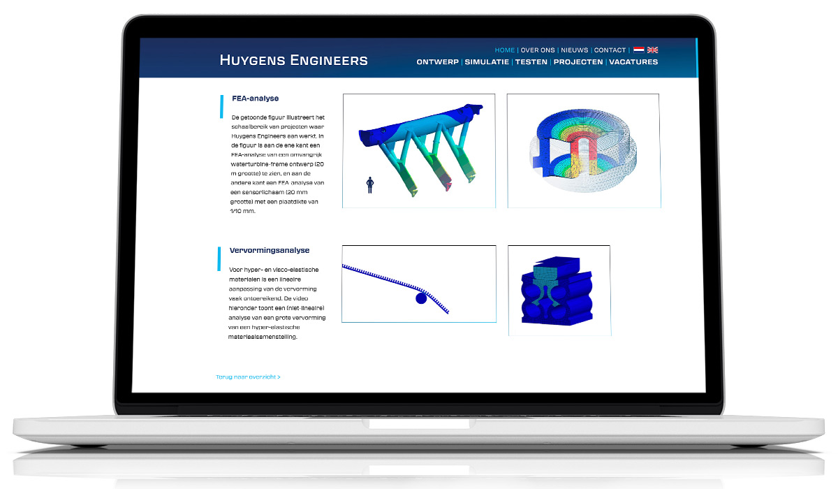 Impressie van de Mechanica pagina van Huygens Engineers