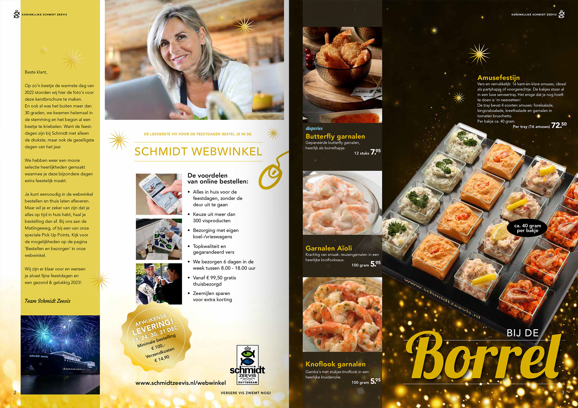 De Schmidt kerstrbochure opengeslagen op pagina 1 en 2