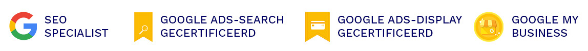 SEO Specialist certificaat, Google Ads-search certificering, google ads-display certificering, google my business certificaat van google.