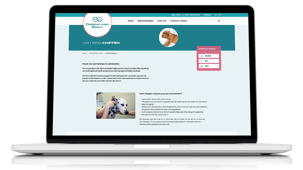 Detail pagina dieren kliniek breda op een macbook